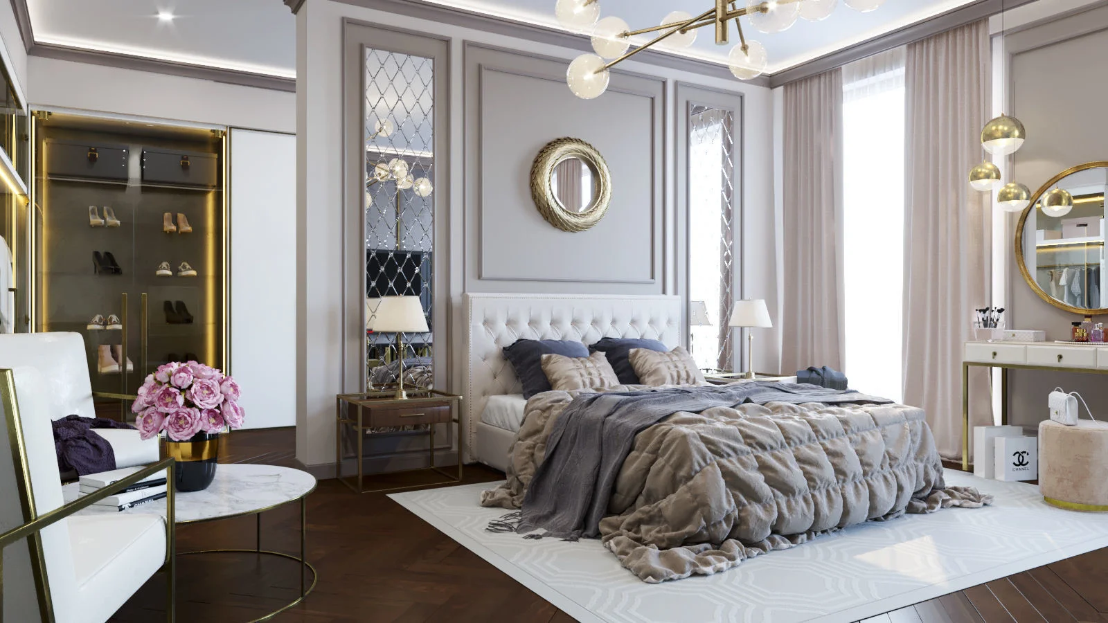 Neoclassical bedroom interior designed by MEG